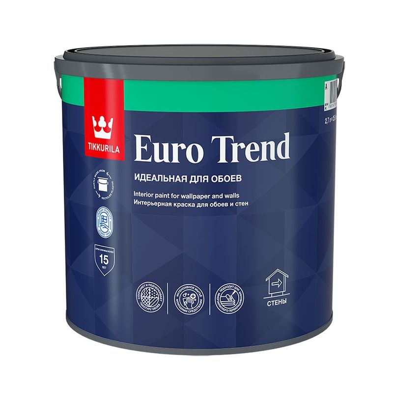 Краска для обоев и стен Tikkurila Euro Trend белая база А 2,7 л