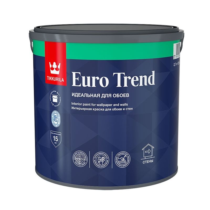 Краска для обоев и стен Tikkurila Euro Trend база С 2,7 л