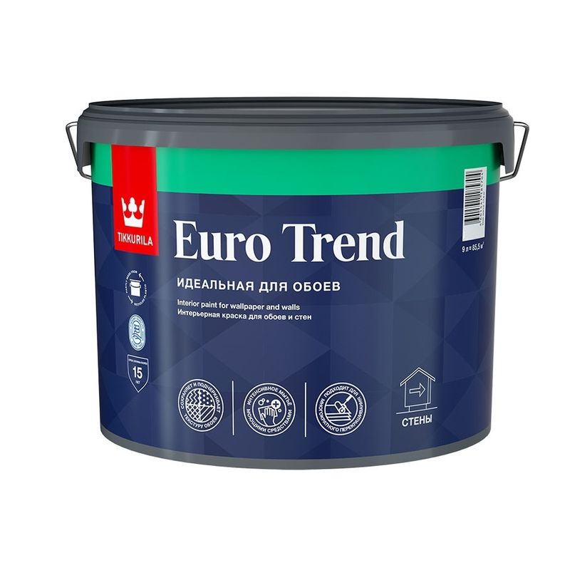 Краска для обоев и стен Tikkurila Euro Trend база С 9 л