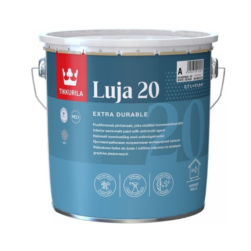 Краска для влажных помещений Tikkurila Luja 20 полуматовая база А 2,7 л