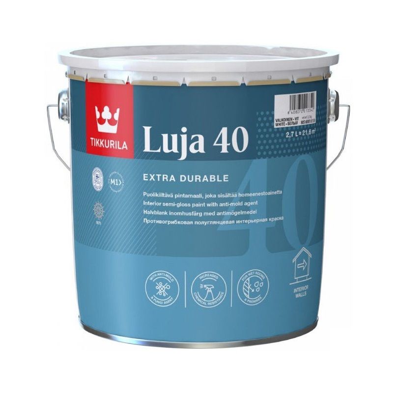 Краска для влажных помещений Tikkurila Luja 40 полуглянцевая база С 2,7 л