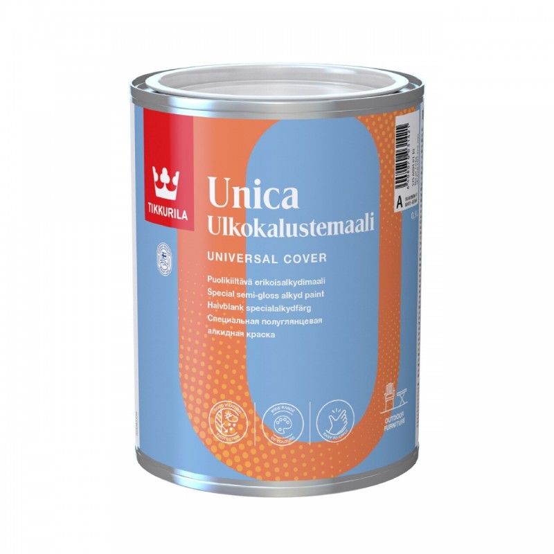 Краска для металла, дерева, пластика Tikkurila Unica белая база А 0,9 л