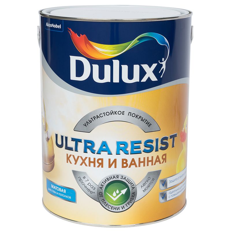 Краска для кухонь и ванных Dulux Ultra Resist матовая база BС 4,5 л