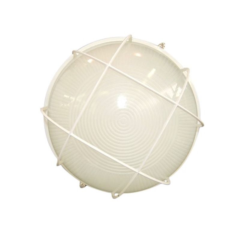 Светильник влагозащищенный овал, цвет белый, с решеткой, 100Вт, IP54, НПБ 1202 (1201S)