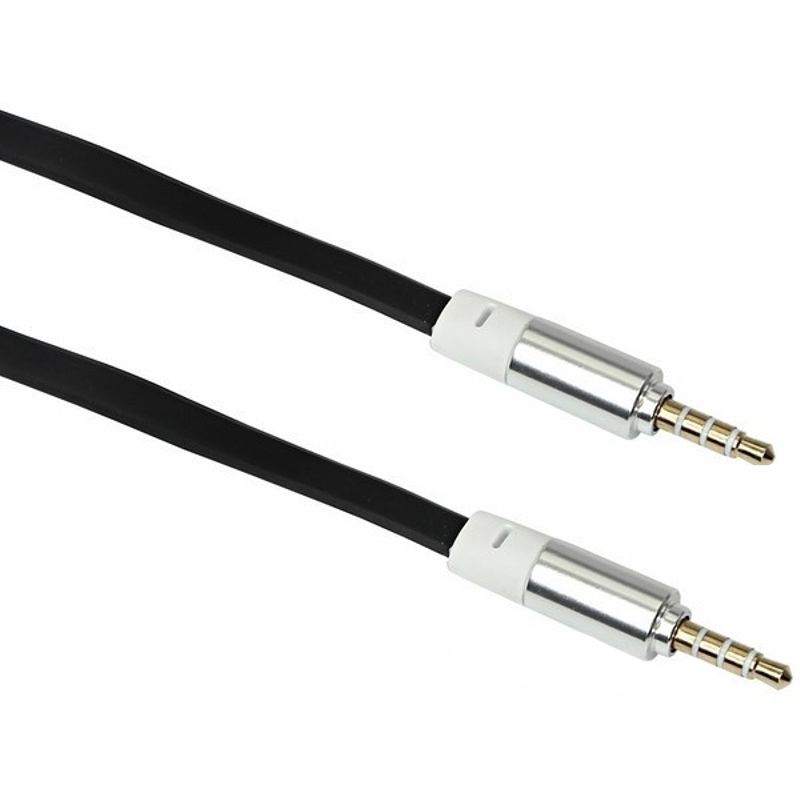 Аудио кабель AUX 3,5 мм шнур плоский 1м черный