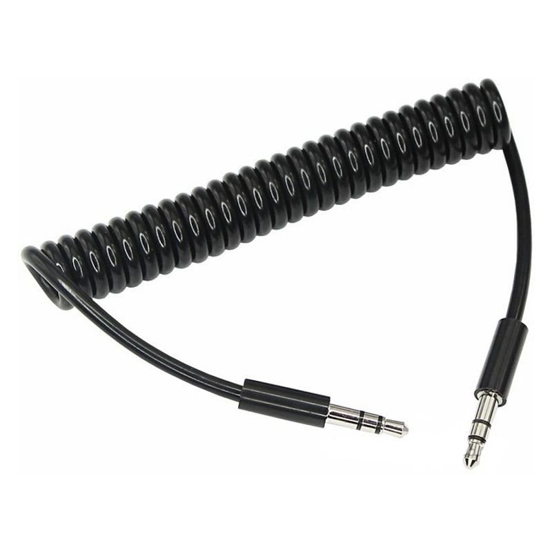 Аудио кабель AUX 3,5 мм шнур спираль 1м черный