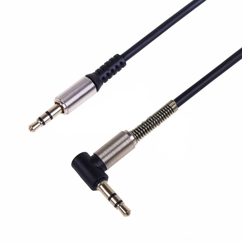 Аудио кабель 3,5 мм штекер-штекер угловой, металлические разъемы, 1м черный REXANT