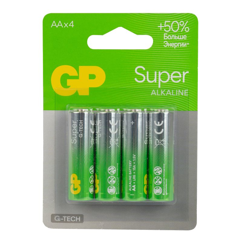 Батарейка алкалиновая GP Super Alkaline 15А АA - 4 шт на блистере