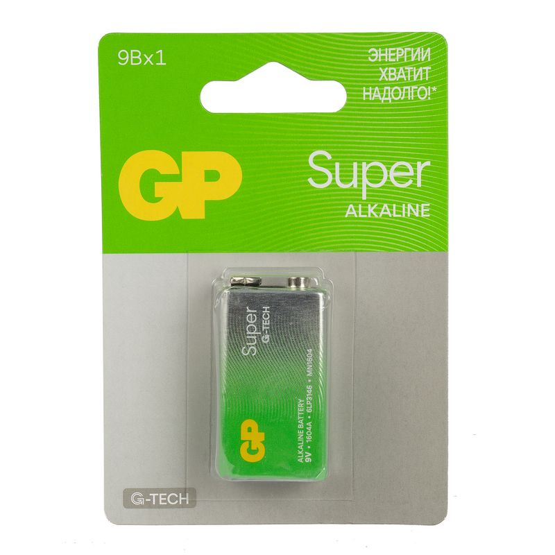 Батарейка алкалиновая GP Super Alkaline 9V Крона - 1 шт на блистере