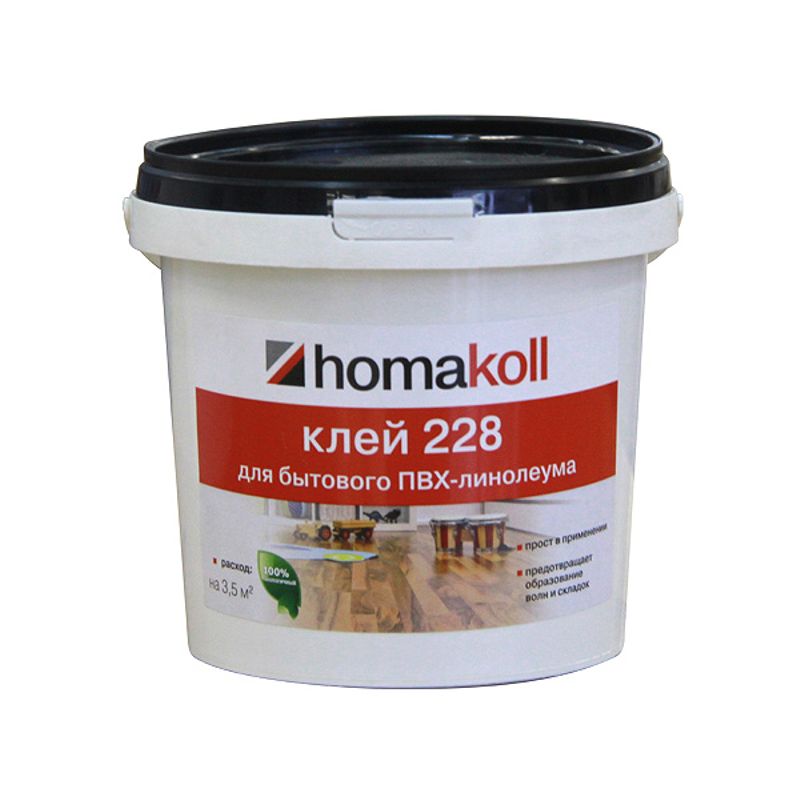 Клей Homakoll для ПВХ покрытий (228, 1,3 кг, 300-500 г/м2, для бытового линолеума, срок хранения 24 мес., морозостойкий)