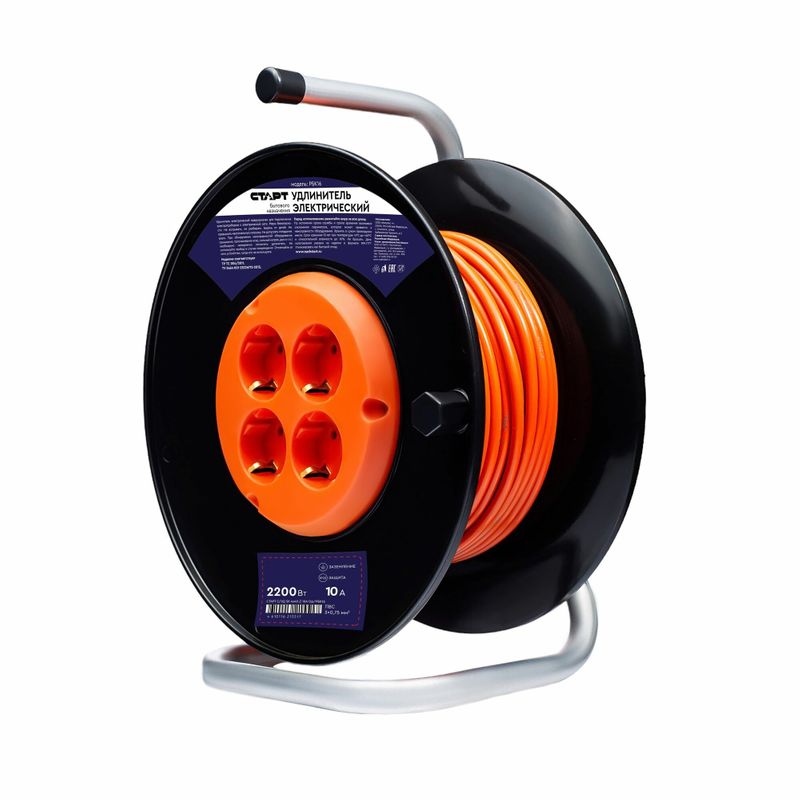 Удлинитель на катушке 20м 4 розетки без заземления 2200Вт IP20