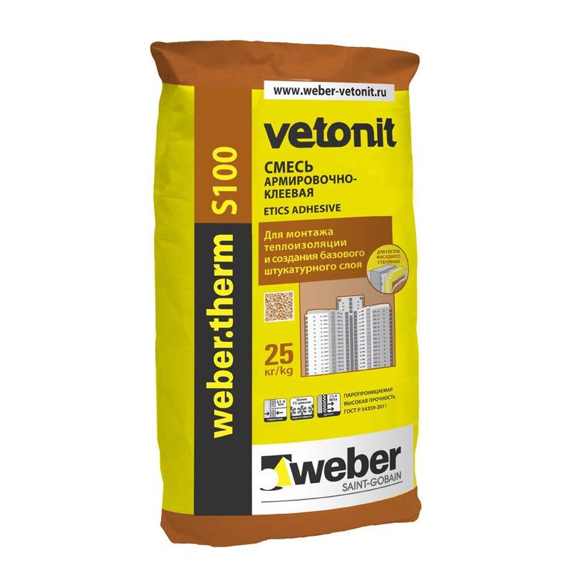 Армировочно-клеевая смесь Weber.Vetonit Therm S100 (-10 С), 25кг