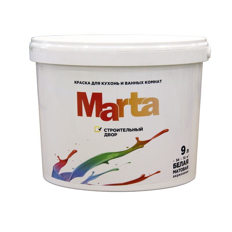 Краска для кухонь и ванных комнат MARTA, белая, 9кг