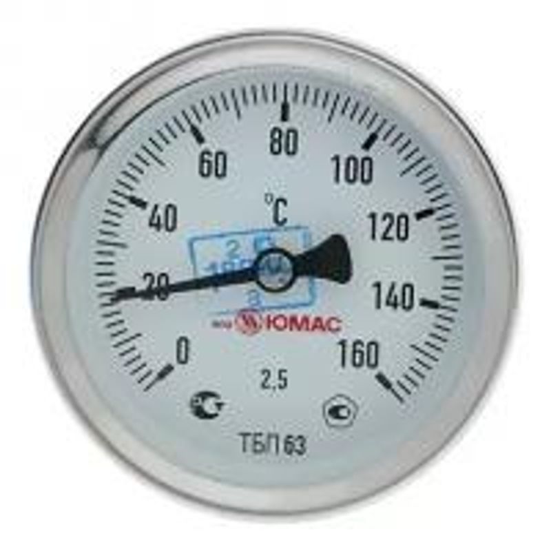 Термометр биметаллический аксиальный 0-160°С, d=63мм, L=50мм, G1/2"