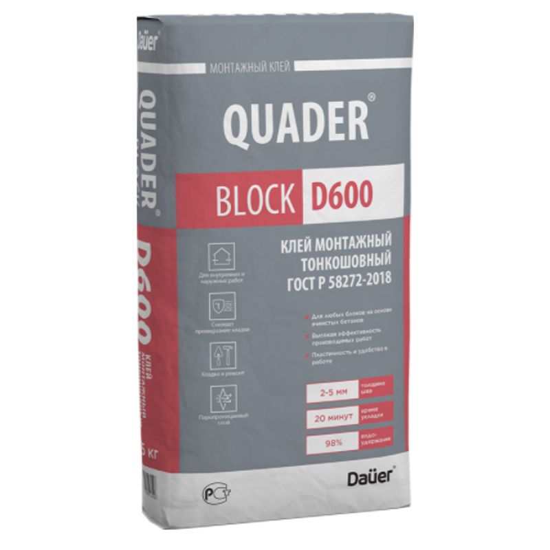 Клей для ячеистых блоков Dauer Quader Block D600, 25 кг