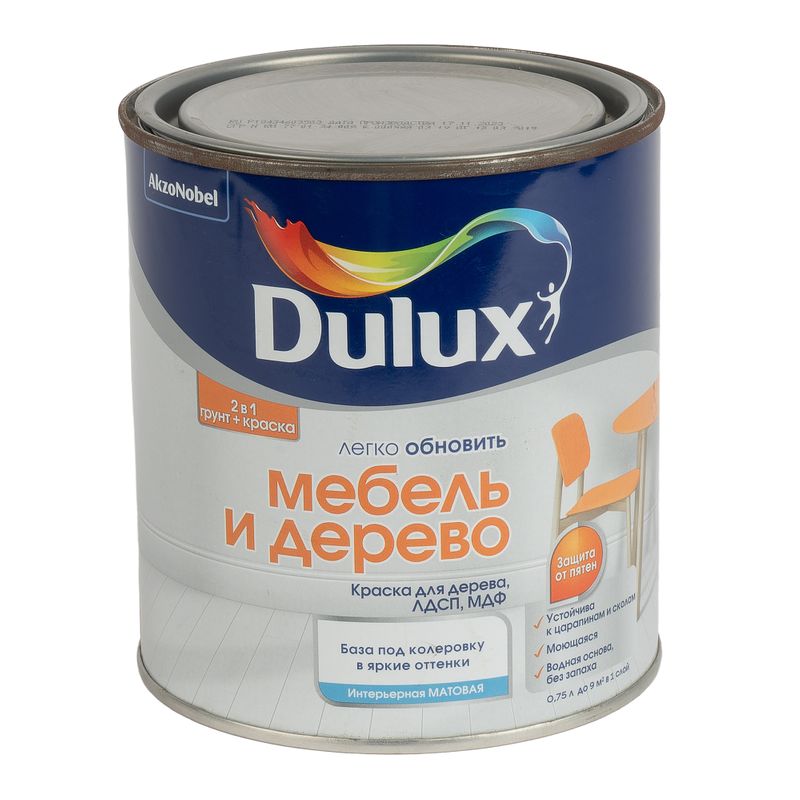 Краска для мебели и дерева Dulux бесцветная база BC 0,75 л