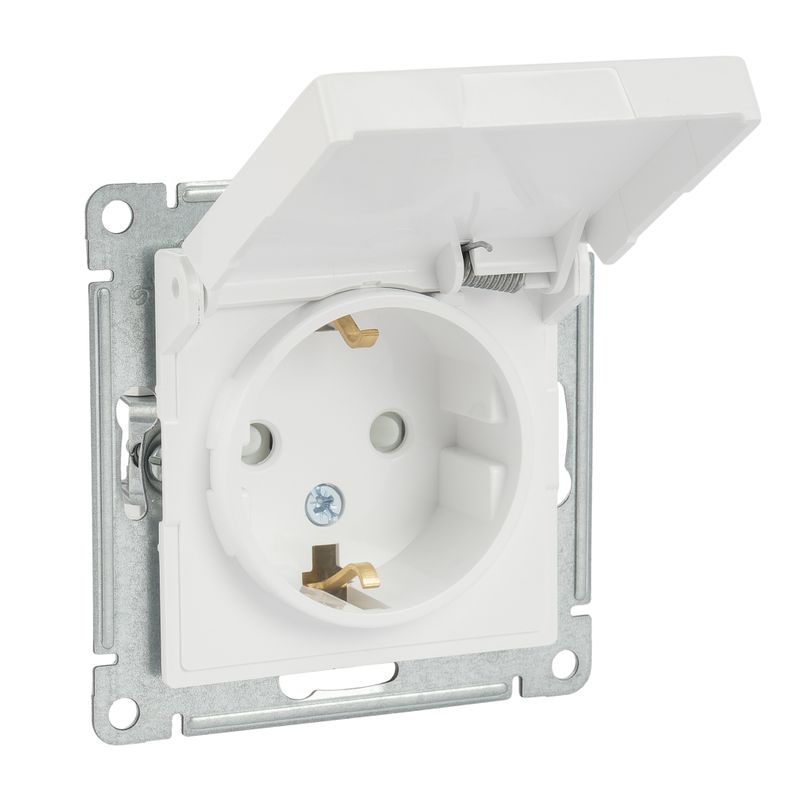 Механизм розетки с заземлением со шторками и крышкой AtlasDesign белый IP20 Systeme Electric