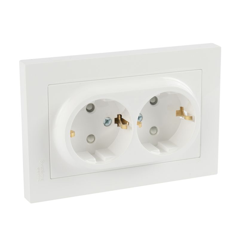 Розетка двухместная с заземлением со шторками AtlasDesign белая IP20 Systeme Electric