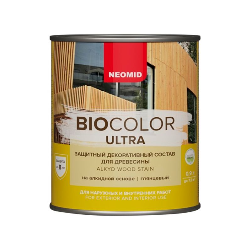 Защитный декоративный состав для древесины Neomid Bio color ultra бесцветный, 0,9 л