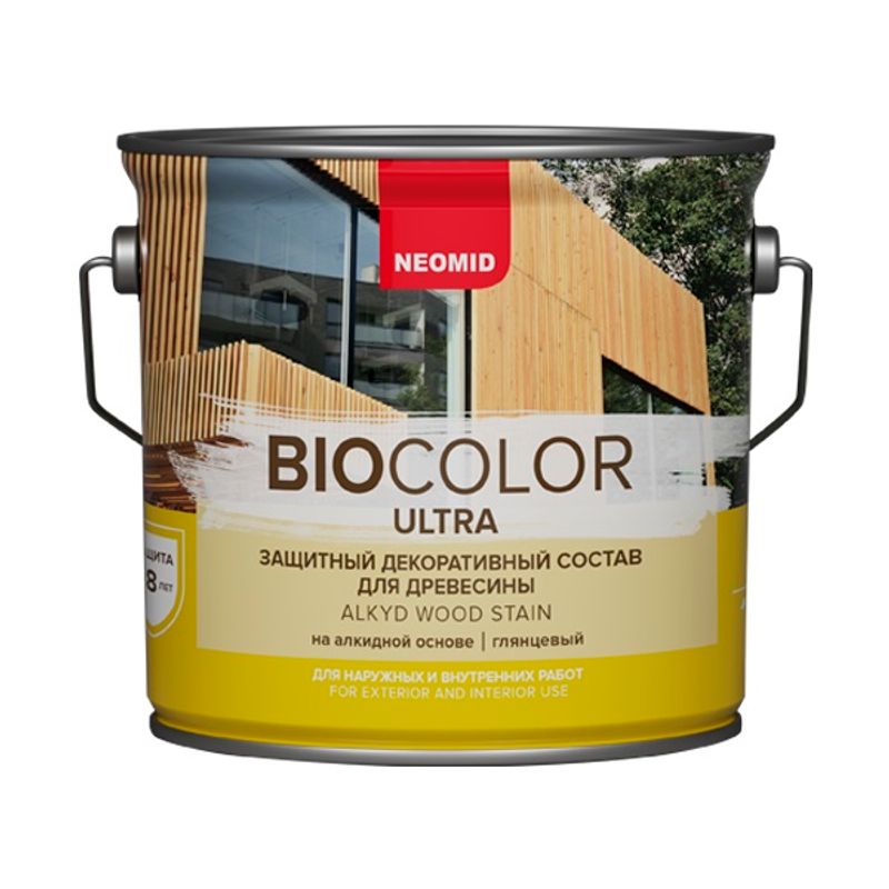 Защитный декоративный состав для древесины Neomid Bio color ultra бесцветный, 2,7 л