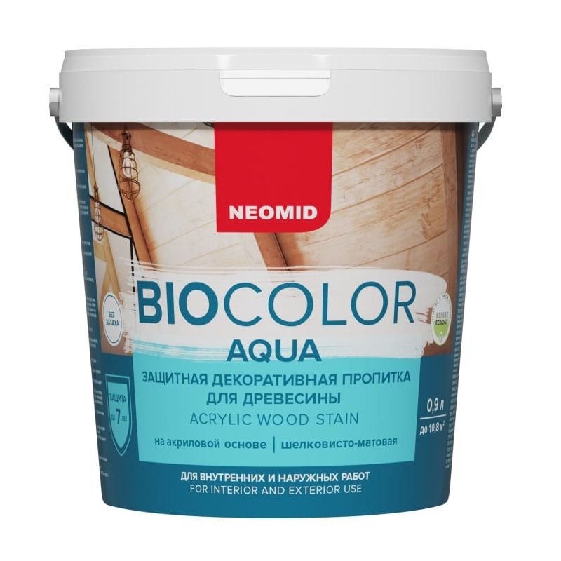 Защитная декоративная пропитка для древесины Neomid Bio Color Aqua бесцветный 0,9 л