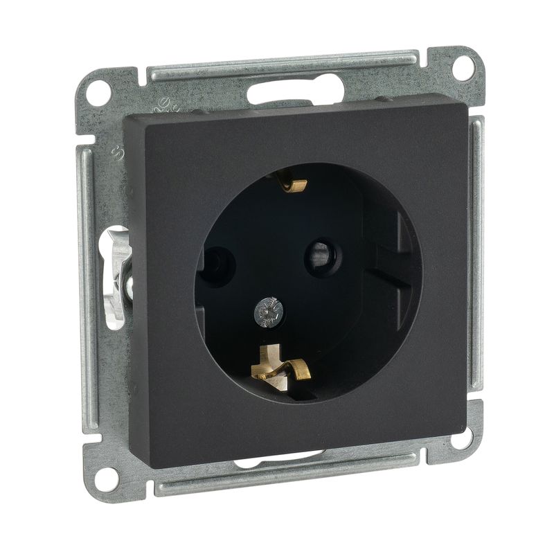 Механизм розетки с заземлением со шторками AtlasDesign карбон IP20 Systeme Electric