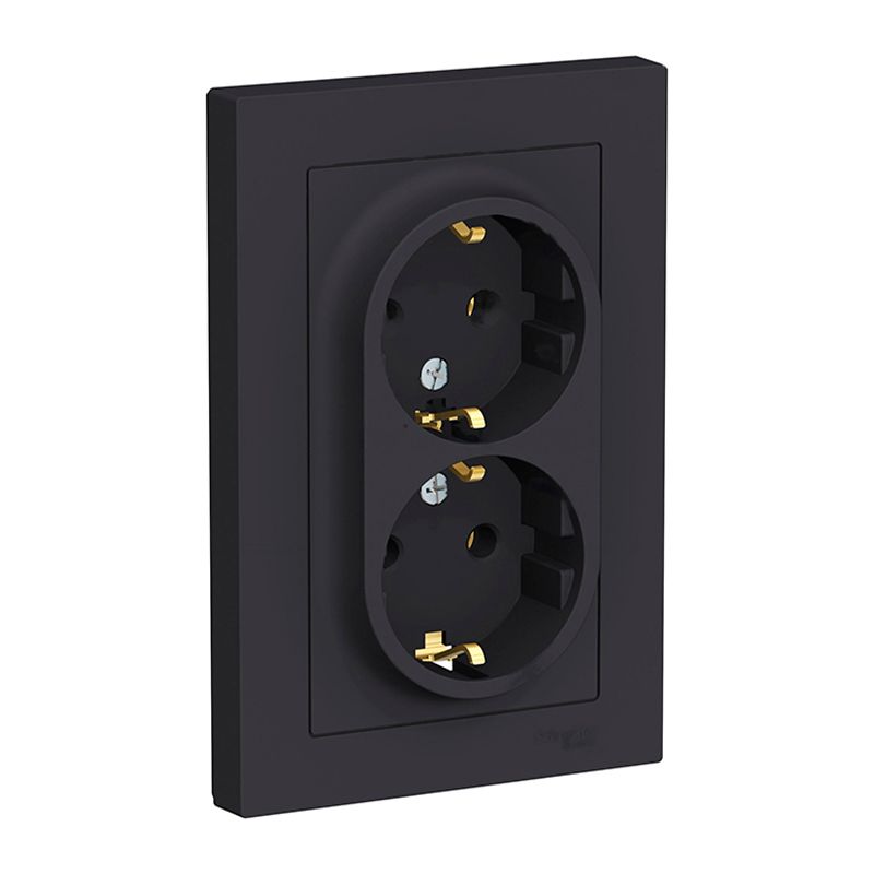 Розетка двухместная с заземлением AtlasDesign карбон IP20 Systeme Electric