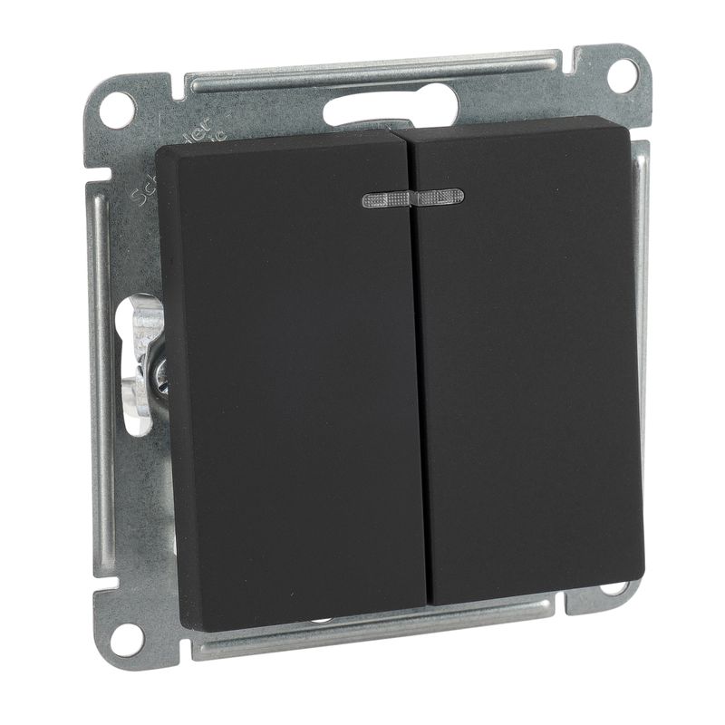 Механизм выключателя двухклавишный с подсветкой AtlasDesign карбон IP20 Systeme Electric