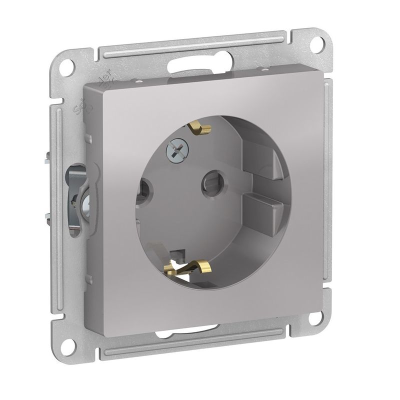 Механизм розетки с заземлением со шторками AtlasDesign алюминий IP20 Systeme Electric