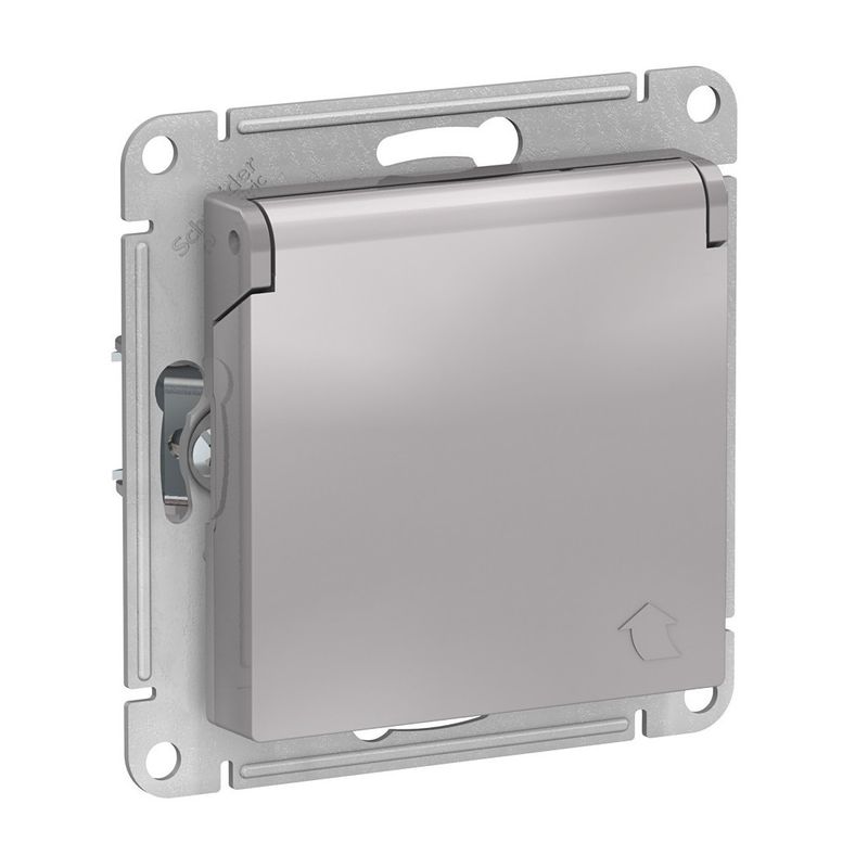 Механизм розетки с заземлением со шторками и крышкой AtlasDesign алюминий IP20 Systeme Electric