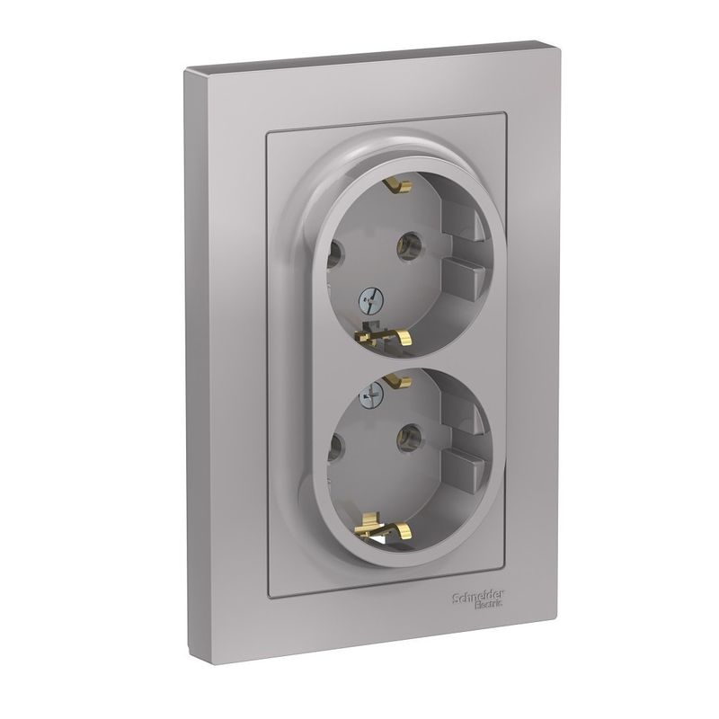 Розетка двухместная с заземлением AtlasDesign алюминий IP20 Systeme Electric