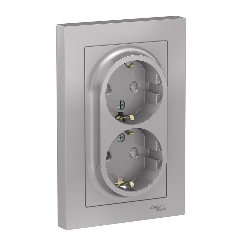 Розетка двухместная с заземлением со шторками AtlasDesign алюминий IP20 Systeme Electric