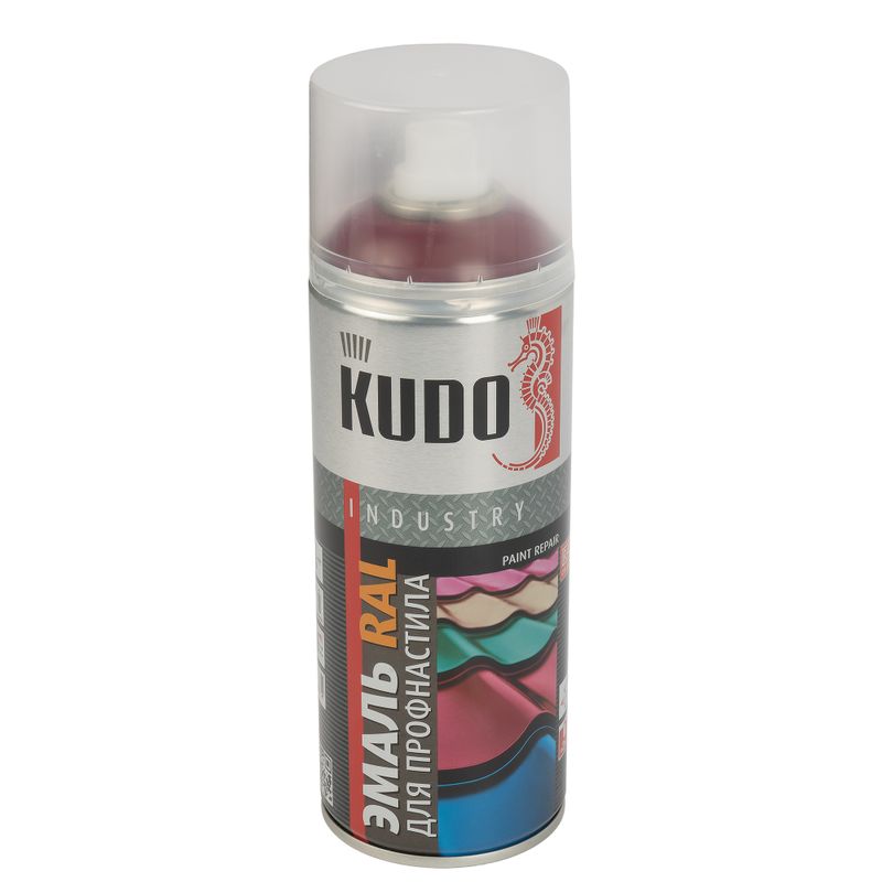 Эмаль аэрозольная для профнастила Kudo винно-красная (RAL 3005) полуматовая 0,52л