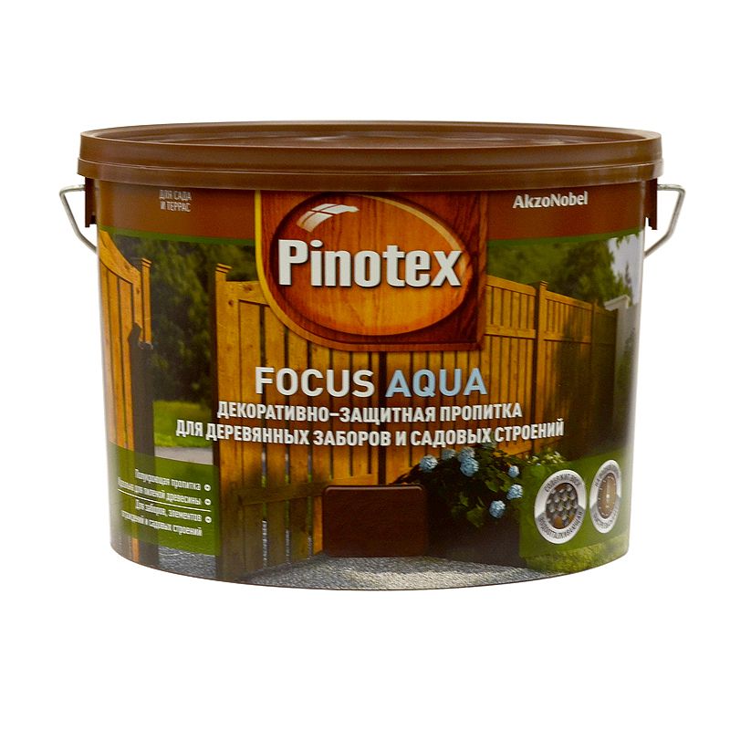 Декоративно-защитная пропитка д/пиленой древесины Pinotex Focus Орех, 10л