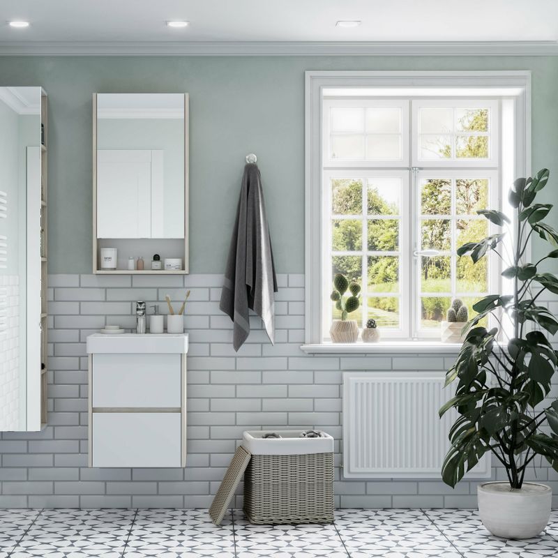 Зеркало шкаф Акватон Сканди 45 белый/дуб верона