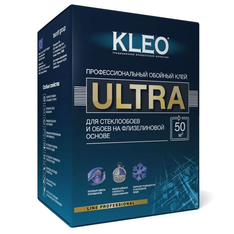 *удал*Клей обойный KLEO ULTRA, (Ultra, 50м2, для флизелиновых обоев под покраску и cтеклоооев, 500гр)