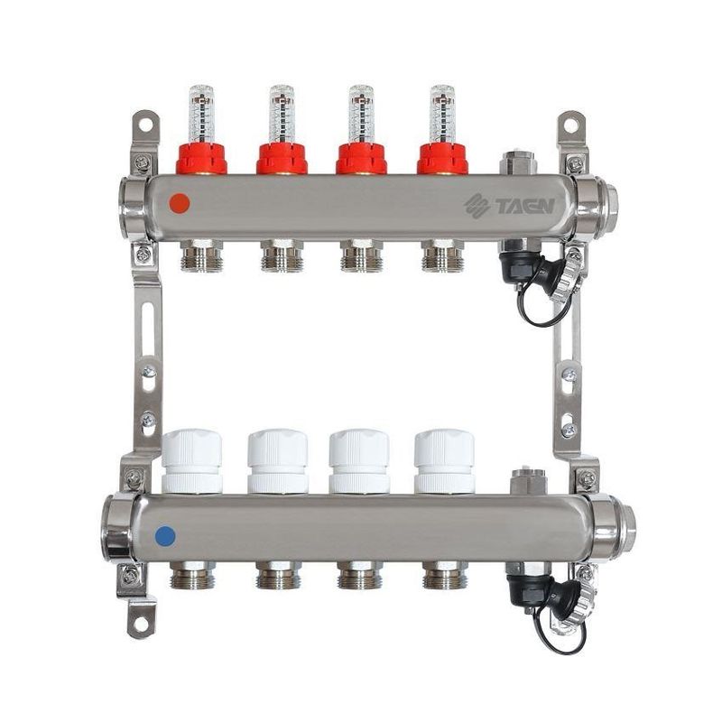 Коллекторная группа Taen 1" евроконус 3/4" на 4 выхода с расходомерами