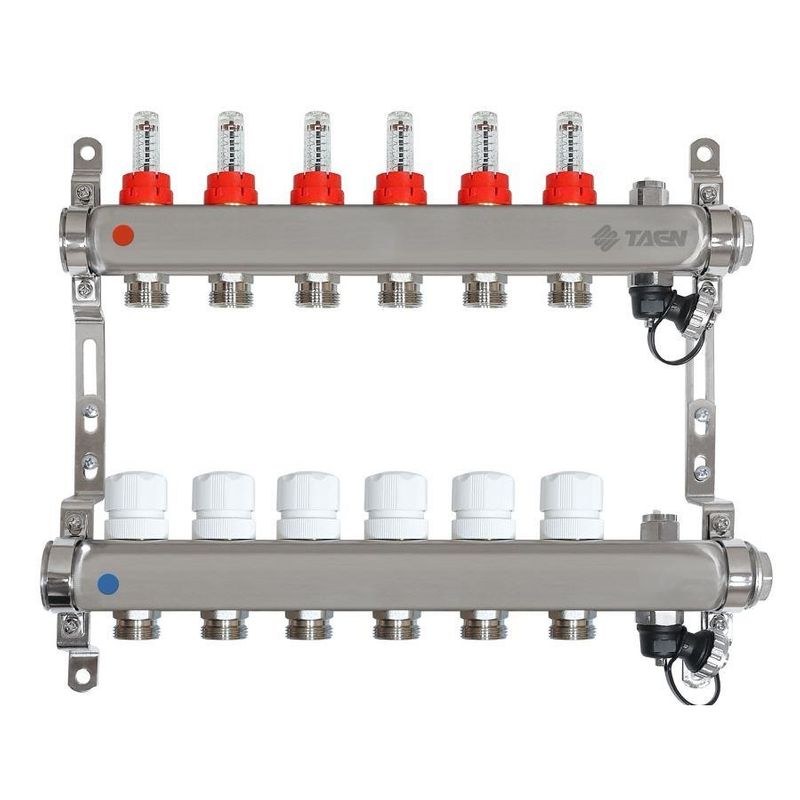 Коллекторная группа Taen 1" евроконус 3/4" на 6 выходов с расходомерами