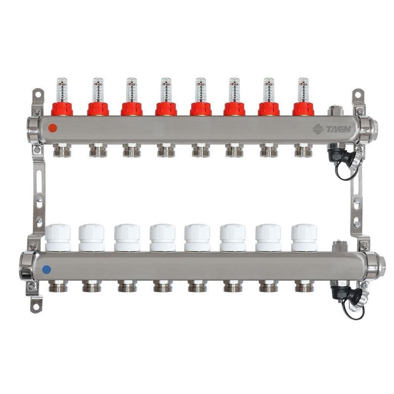 Коллекторная группа Taen 1" евроконус 3/4" на 8 выходов с расходомерами