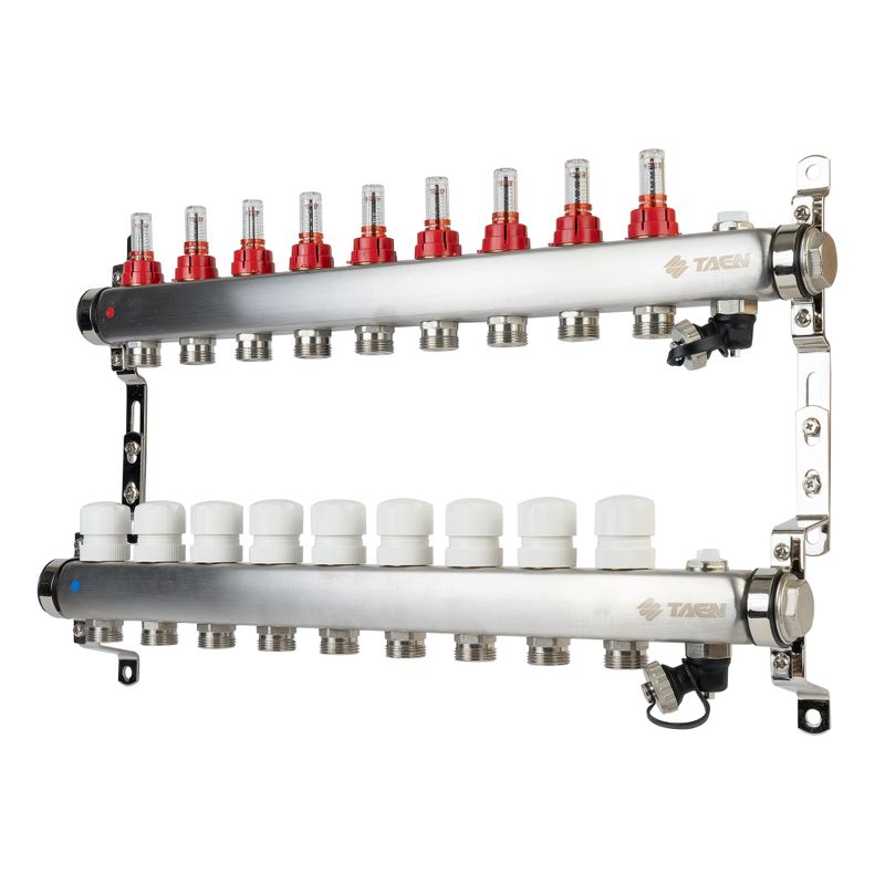 Коллекторная группа Taen 1" евроконус 3/4" на 9 выходов с расходомерами