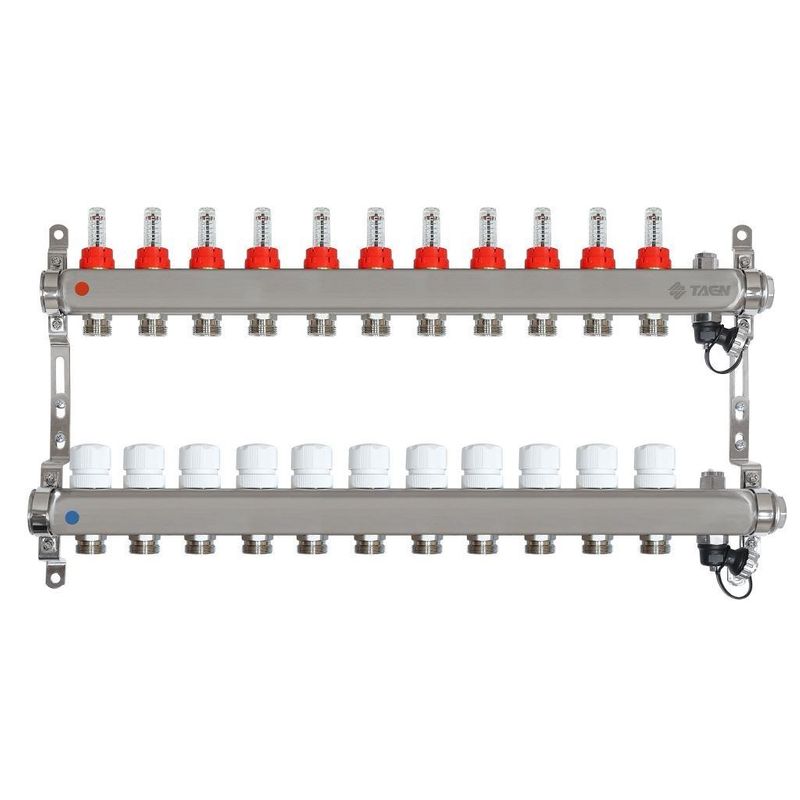 Коллекторная группа Taen 1" евроконус 3/4" на 11 выходов с расходомерами