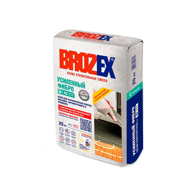 Клей для плитки Brozex Усиленный Фибро KS 111 С1Т S1, 25 кг