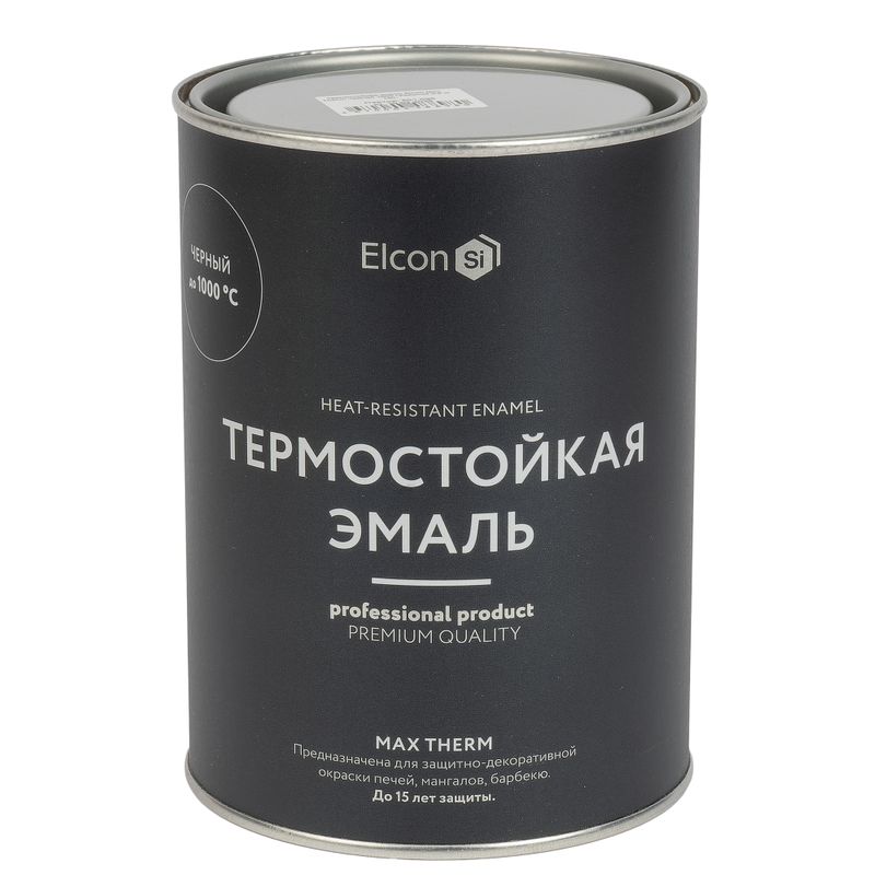 Эмаль термостойкая Elcon черная (до +1000°С) матовая 0,8кг