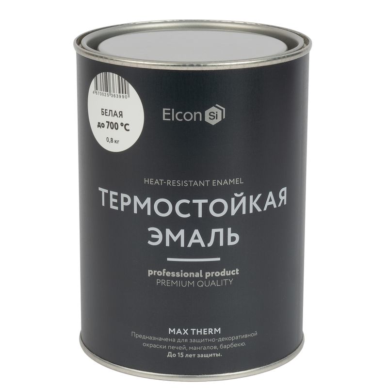Эмаль термостойкая Elcon белая (до +700°С) матовая 0,8кг