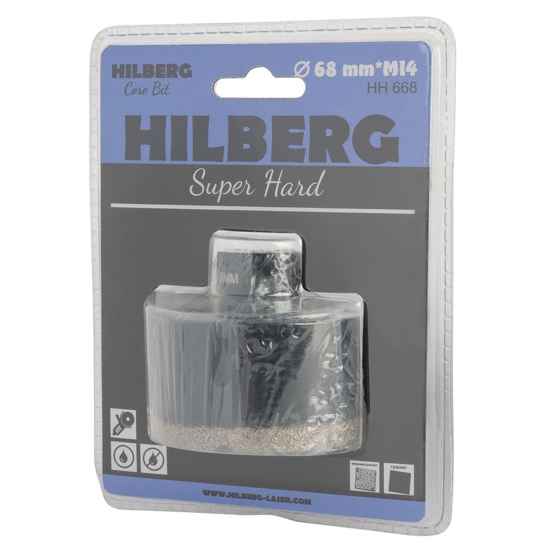 Коронка алмазная по керамограниту и граниту Hilberg Super Hard 68x35 M14
