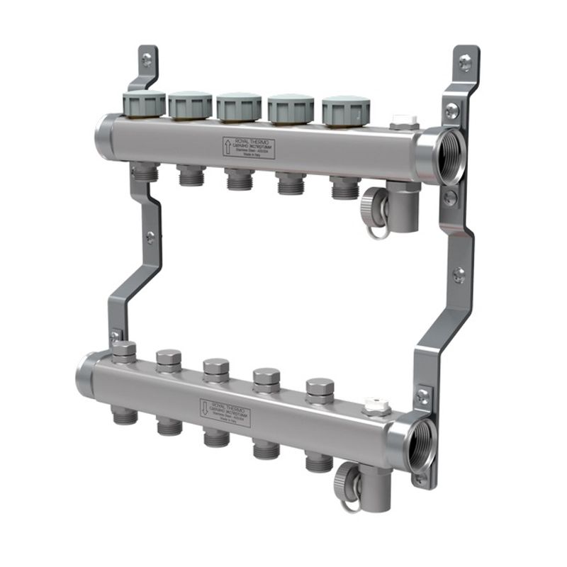 Коллекторная группа Royal Thermo 1" на 4 выхода с термостатическими и ручными запорными вентилями