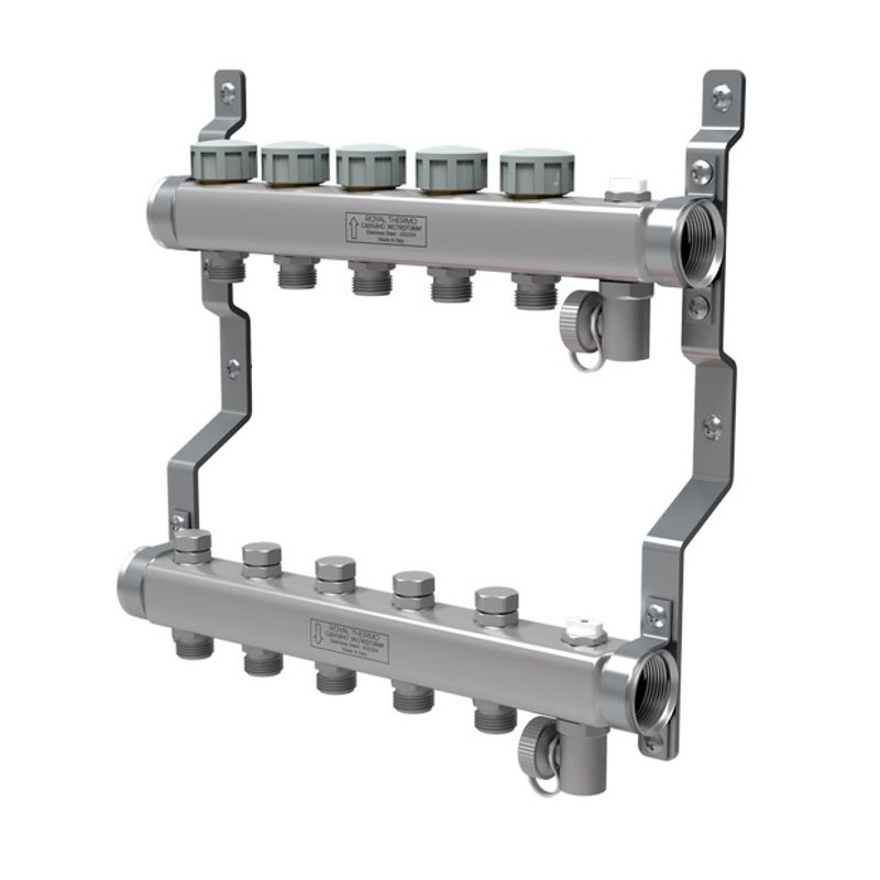 Коллекторная группа Royal Thermo 1" на 5 выходов с термостатическими и ручными запорными вентилями