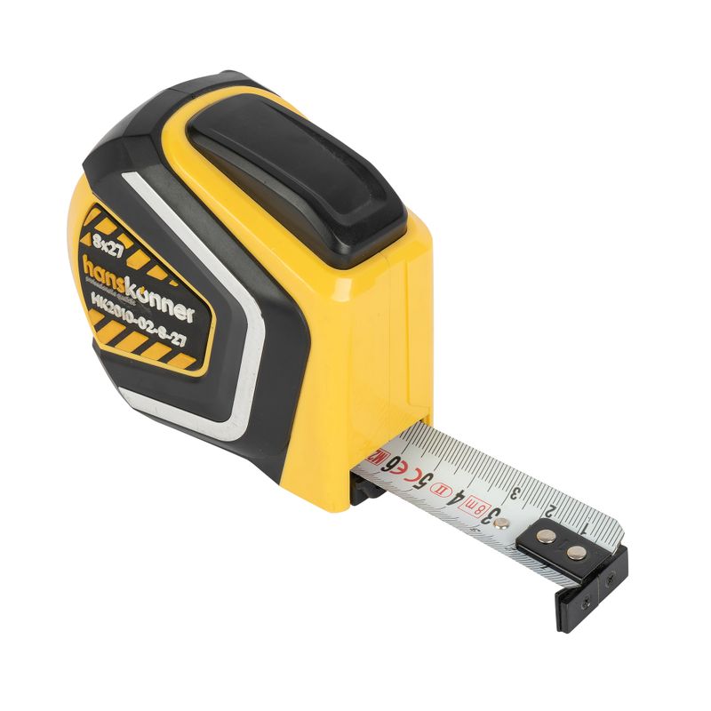 Рулетка 8мх27мм автостоп, магнитный зацеп, двухсторонняя лента Hanskonner