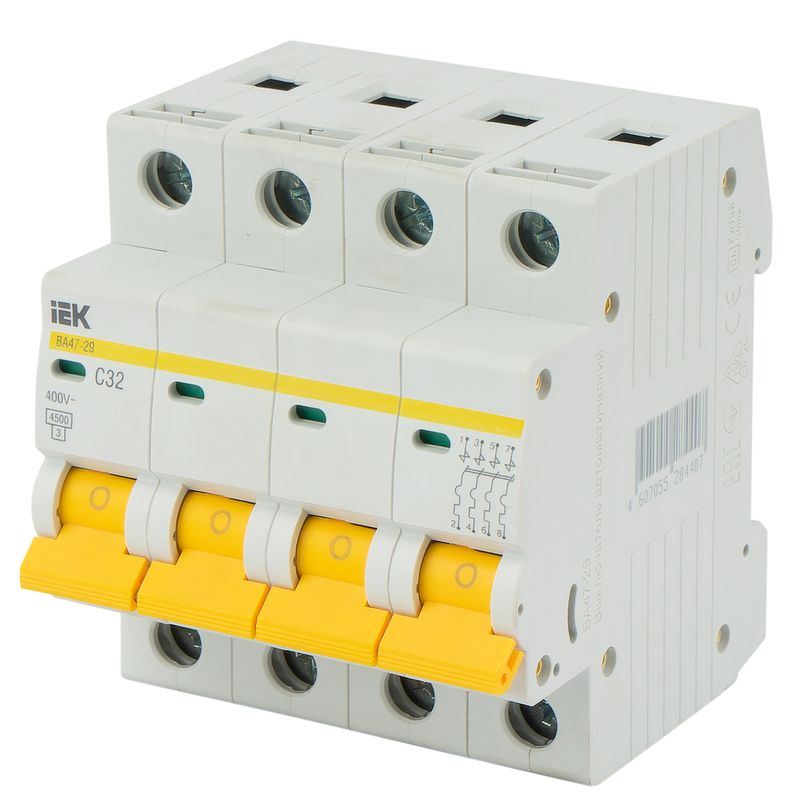 Автоматический выключатель четырехполюсный C 32А 4.5кА IEK