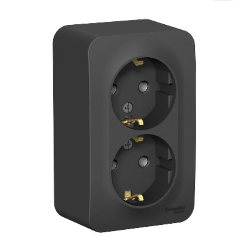 Розетка двухместная накладная с заземлением Blanca антрацит IP20 Systeme Electric
